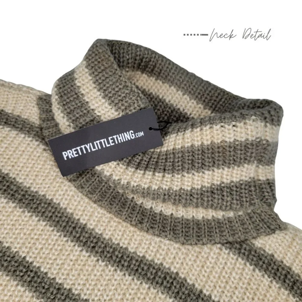 BEIGE/CREAM/GRAY STRIPPED TURTLENECK SWEATER FOR WOMEN - Picture 5 of 7